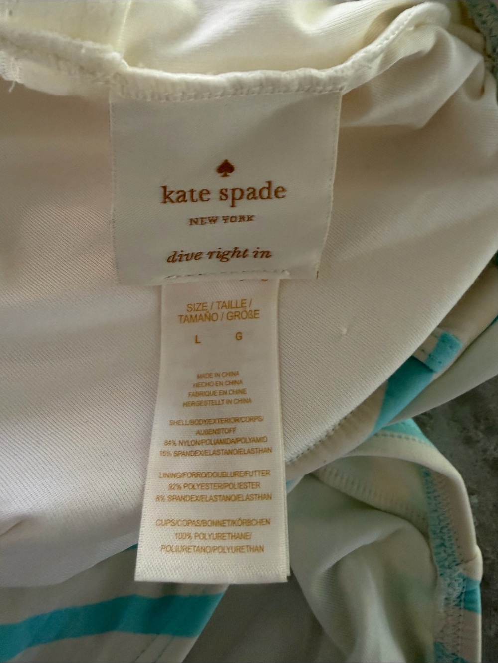 Kate Spade Strapless One Piece Bow Swimsuit - Aqua Stripe / Size L - Picture 6 of 7